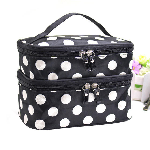Polka Dot Double Layer Makeup Bag with Mirror