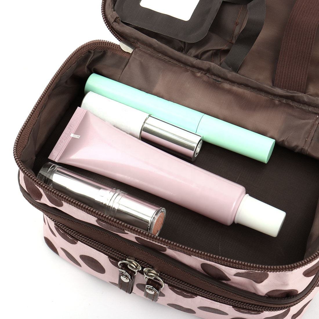 Polka Dot Double Layer Makeup Bag with Mirror