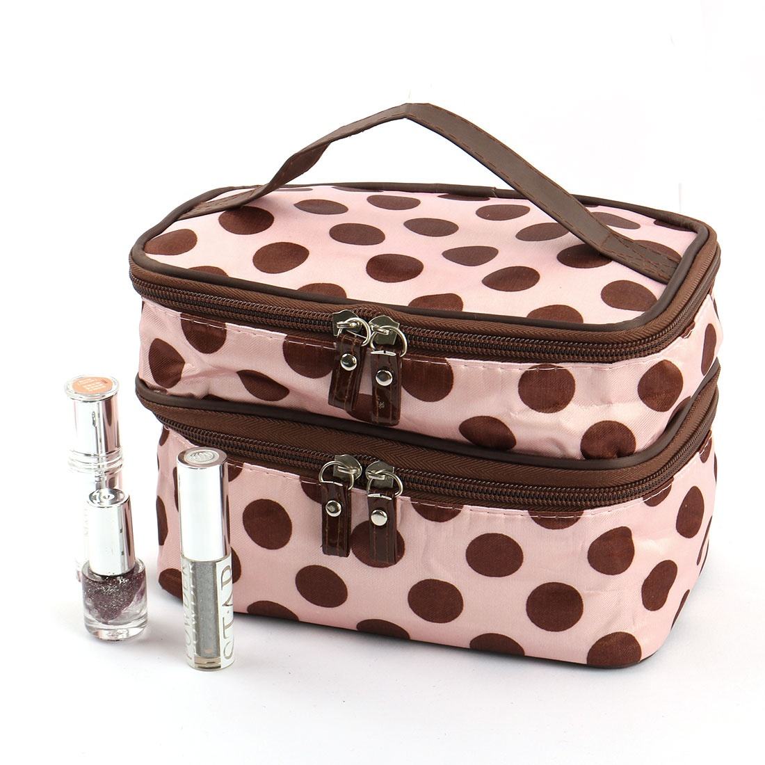 Polka Dot Double Layer Makeup Bag with Mirror
