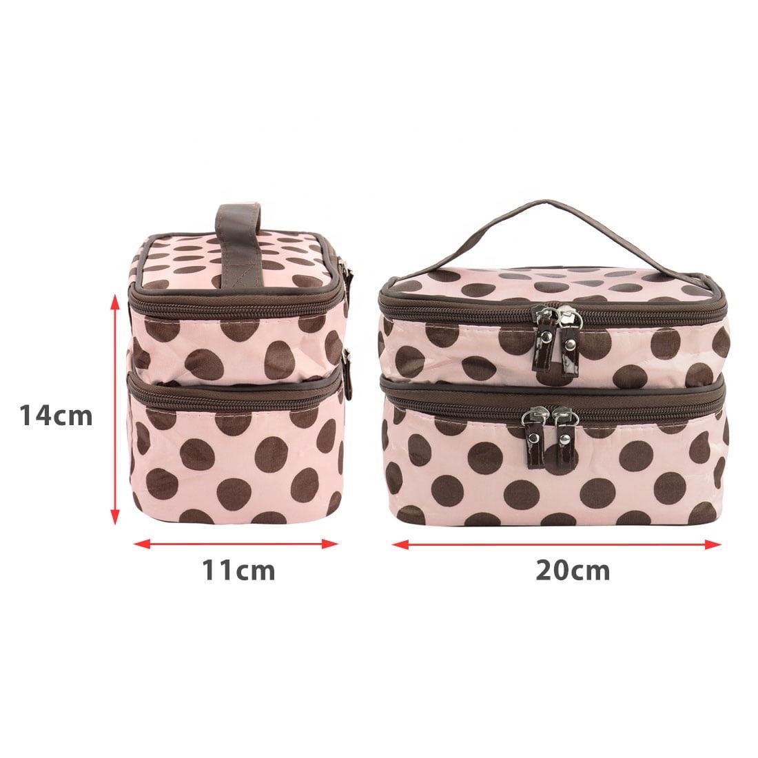 Polka Dot Double Layer Makeup Bag with Mirror