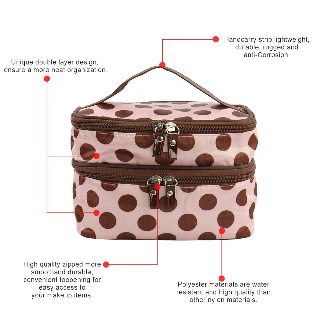 Polka Dot Double Layer Makeup Bag with Mirror