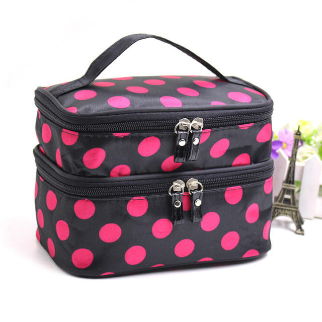 Polka Dot Double Layer Makeup Bag with Mirror