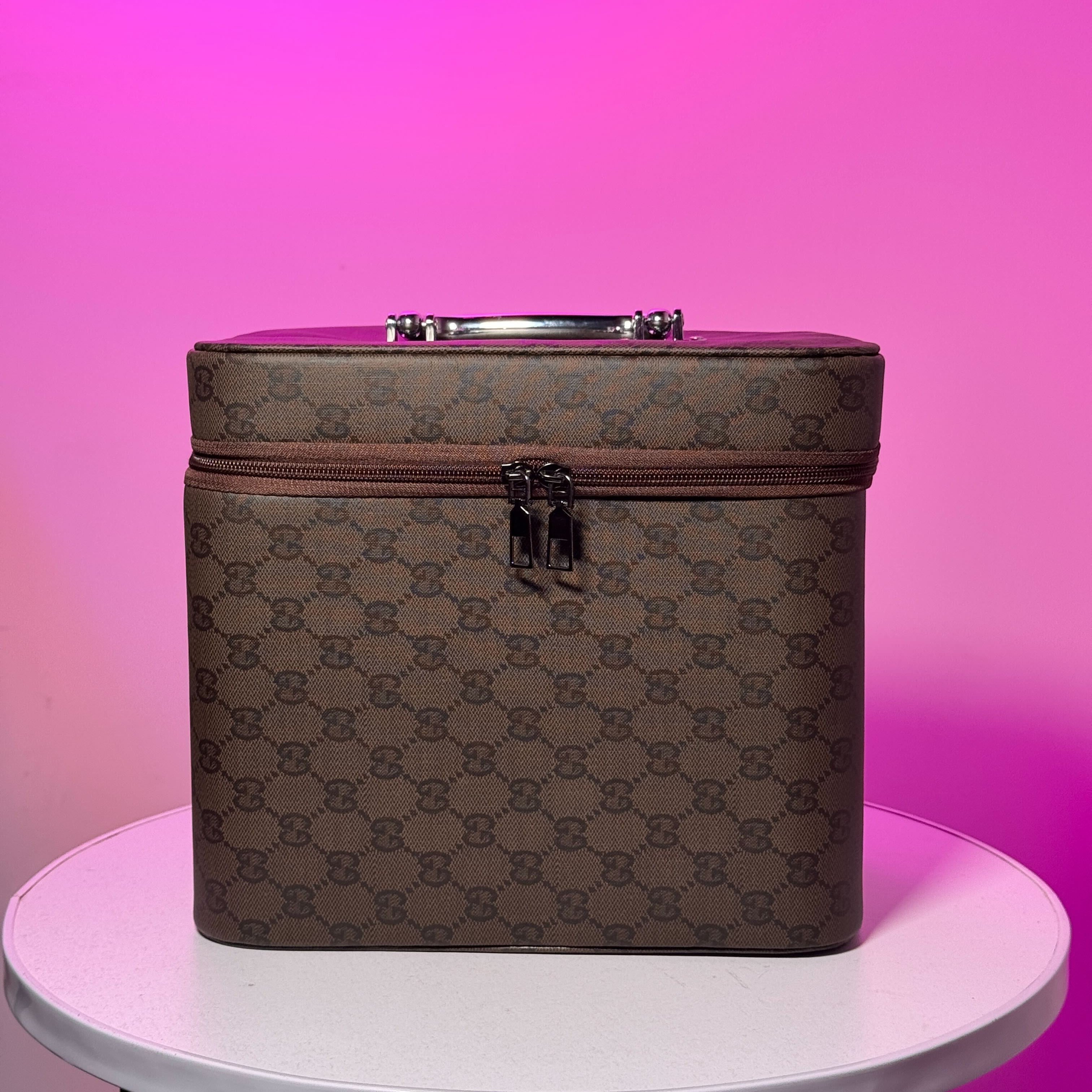 Luxury Makeup Travel Case with Pockets and Integrated Mirror