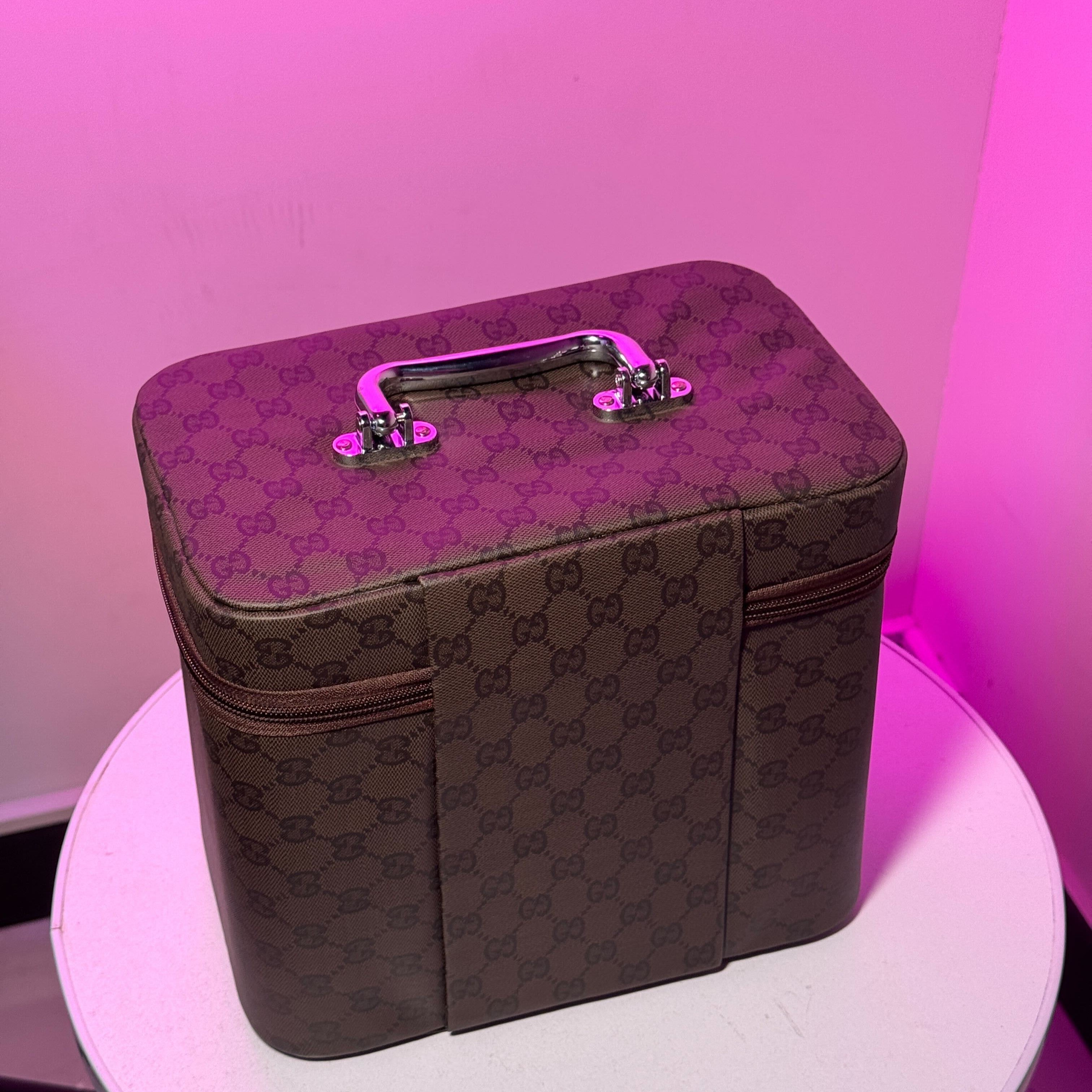 Luxury Makeup Travel Case with Pockets and Integrated Mirror