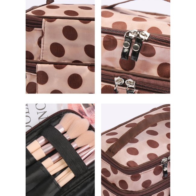 Polka Dot Double Layer Makeup Bag with Mirror
