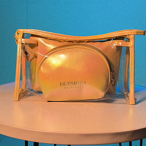 Hermosa 3-Piece Makeup Bag & Pouch Set – Clear Organizer with Holographic Pouches